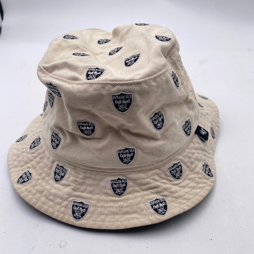 RAIDERS 47 Brand All Over Logo Bucket Hat Mens 7 1/8 Tan Khaki NFL Football SEO